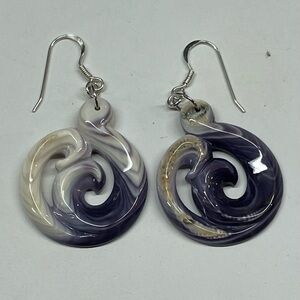 Ocean waves wampum quahog shell earrings sterling silver hooks